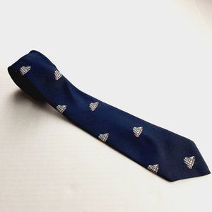 Delio Collection Men's Vintage Tie Navy Blue Clipper Ship Print Classic Width